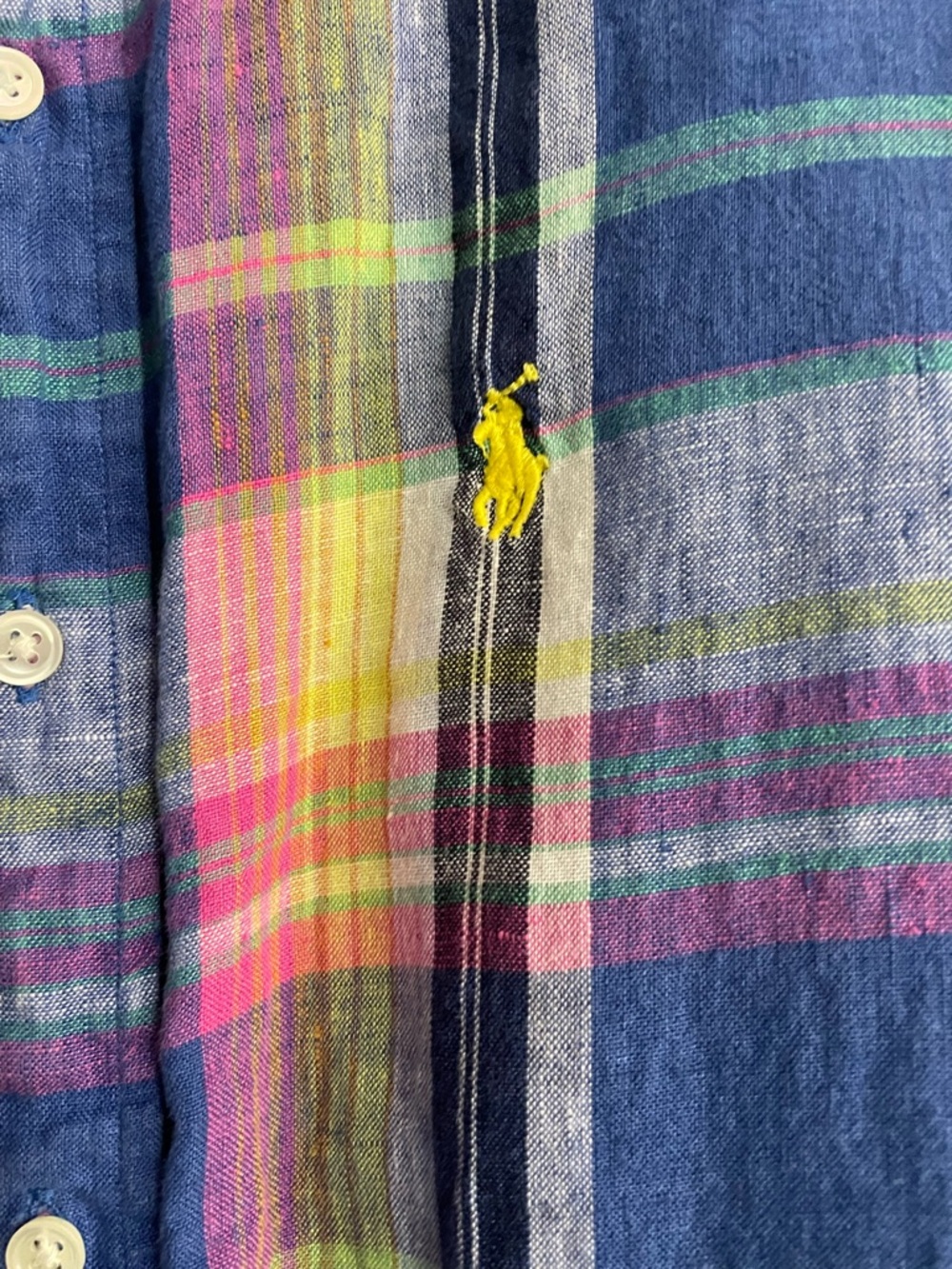 Polo Ralph Lauren Plaid Linen Shirt Button Up Classic Denim - Picture 5 of 5